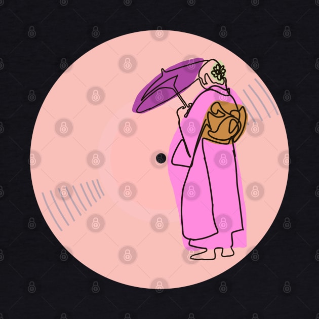 Vinyl - Japanese woman in a kimono minimalist line art (pink) by SwasRasaily